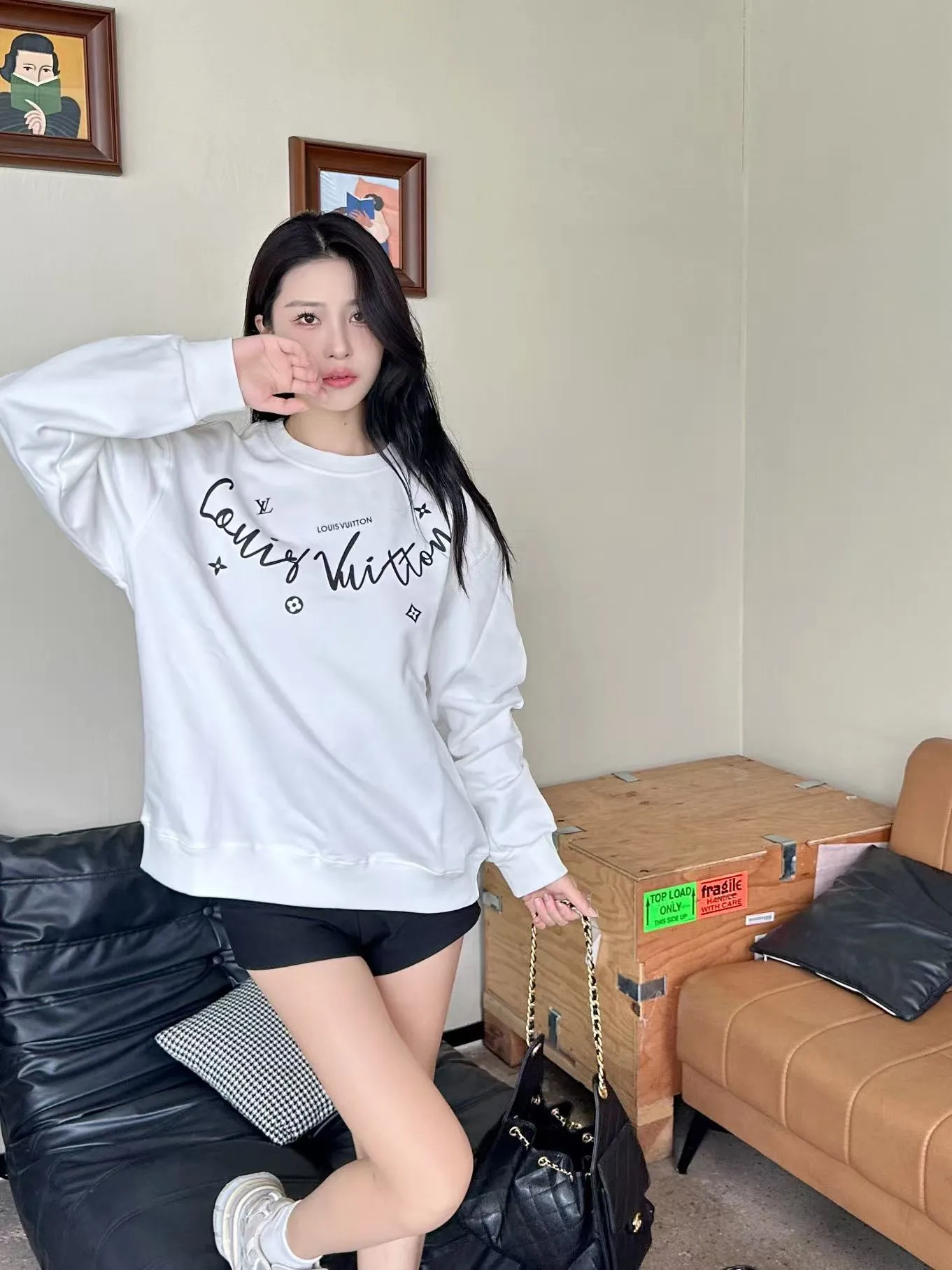 Louis Vuitton/Louis Vuitton 25Fw neckline signature crew neck sweatshirt